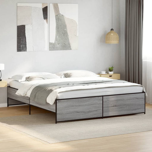 Giroletto-Struttura Letto Grigio Sonoma 200x200 cm in Legno Multistrato Metallo 352896