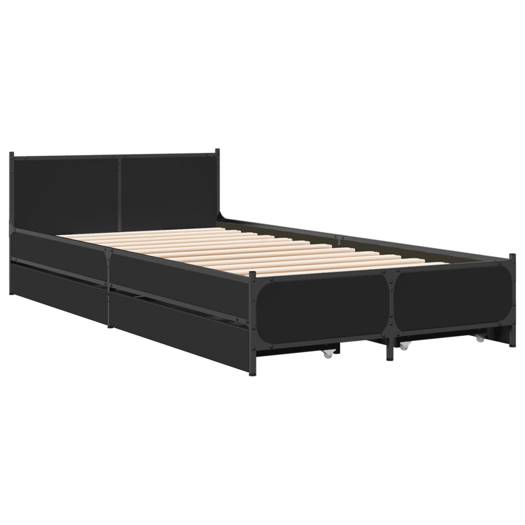 Giroletto con Cassetti-Struttura Letto con contenitore Nero 75x190 cm in Legno Multistrato 317923