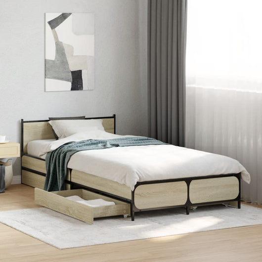 Giroletto Cassetti-Struttura Letto con contenitore Rovere Sonoma 75x190 cm Legno Multistrato 420389