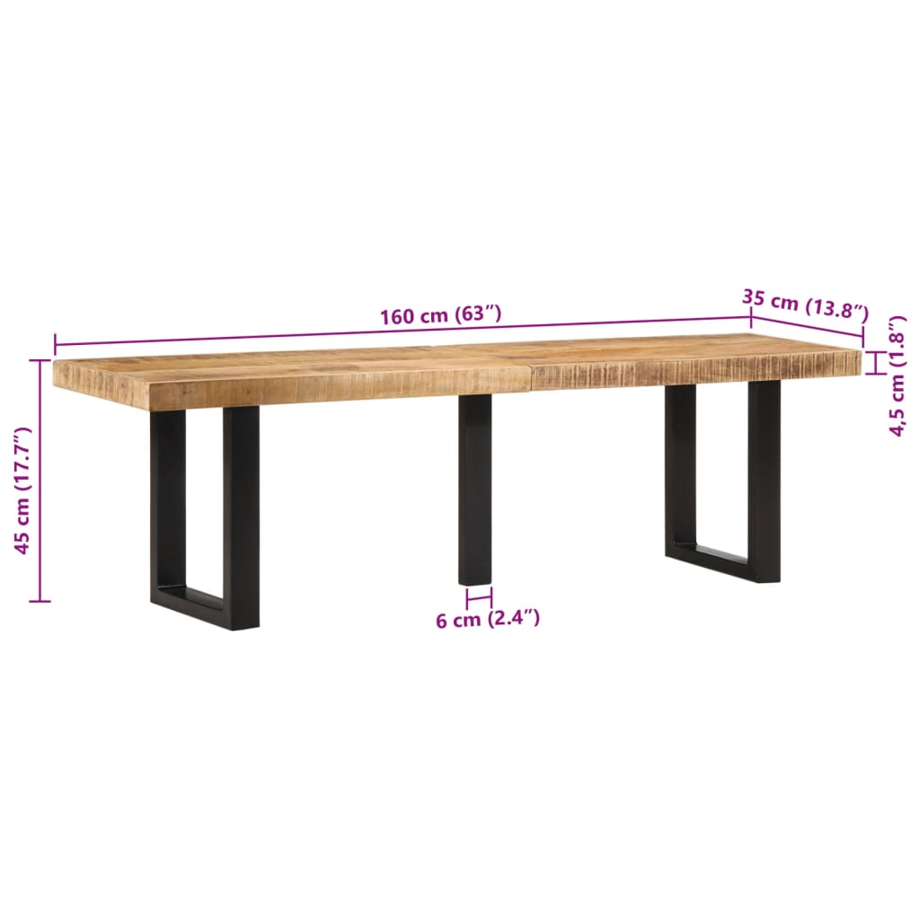 Panca 160 cm in Legno Massello di Mango Grezzo e Acciaio 4006413