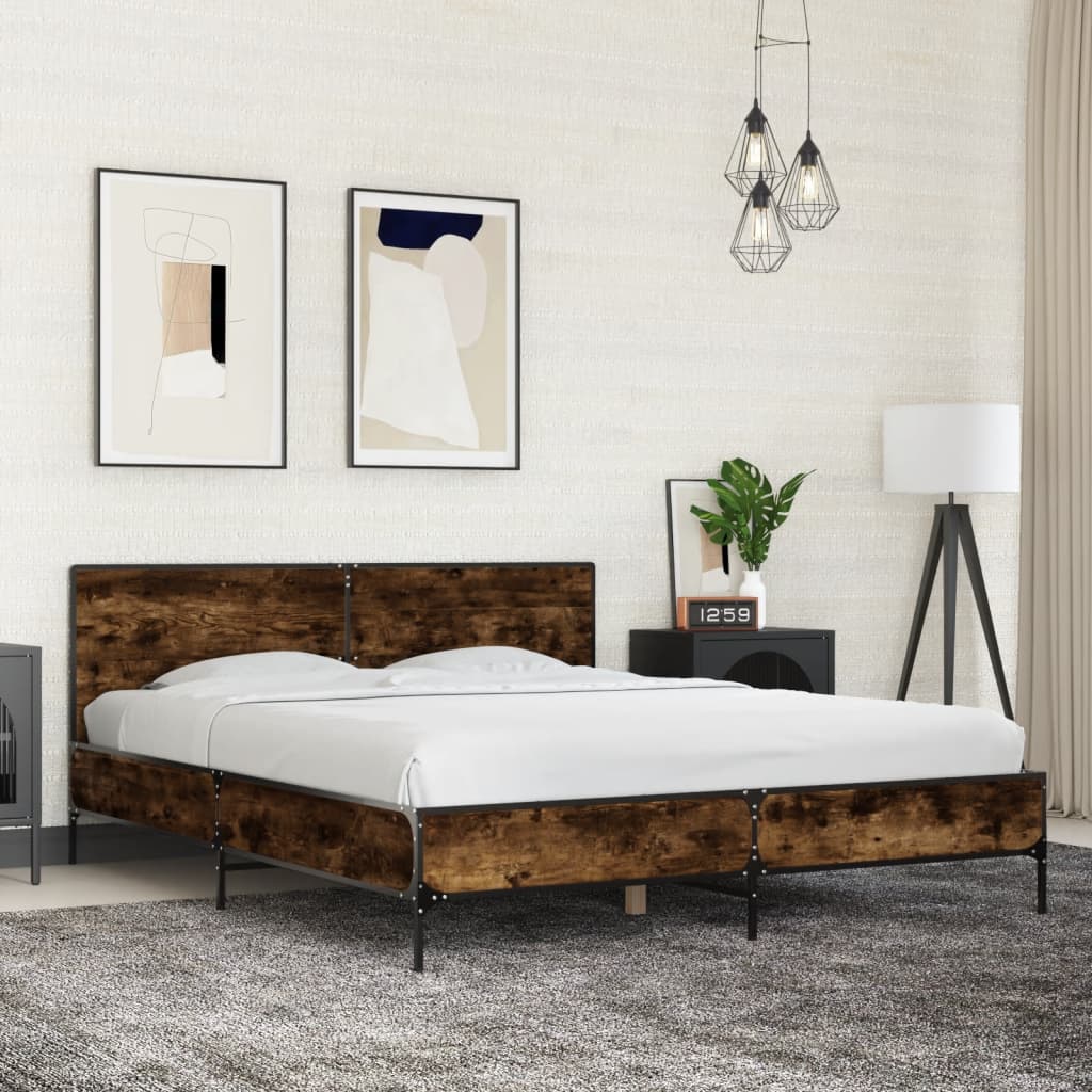 Giroletto-Struttura Letto Rovere Fumo 150x200 cm in Legno Multistrato Metallo 907375