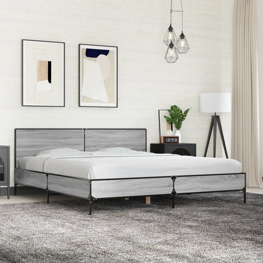 Giroletto-Struttura Letto Grigio Sonoma 200x200 cm in Legno Multistrato Metallo 754197