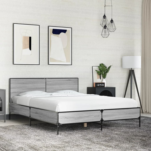 Giroletto-Struttura Letto Grigio Sonoma 135x190 cm in Legno Multistrato Metallo 427735