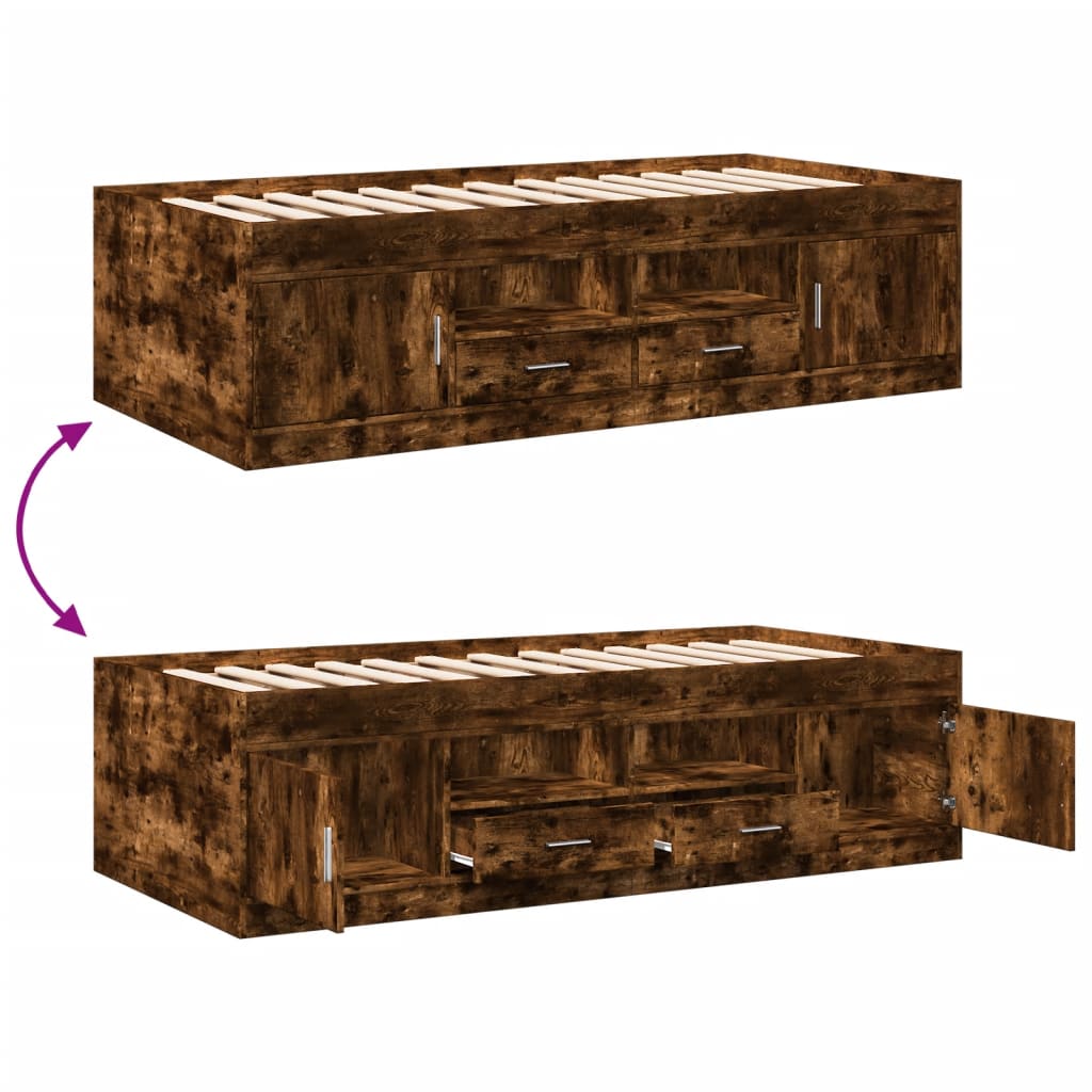 vidaXL Divano Letto con Cassetti senza Materasso Rovere Fumo 90x200 cm