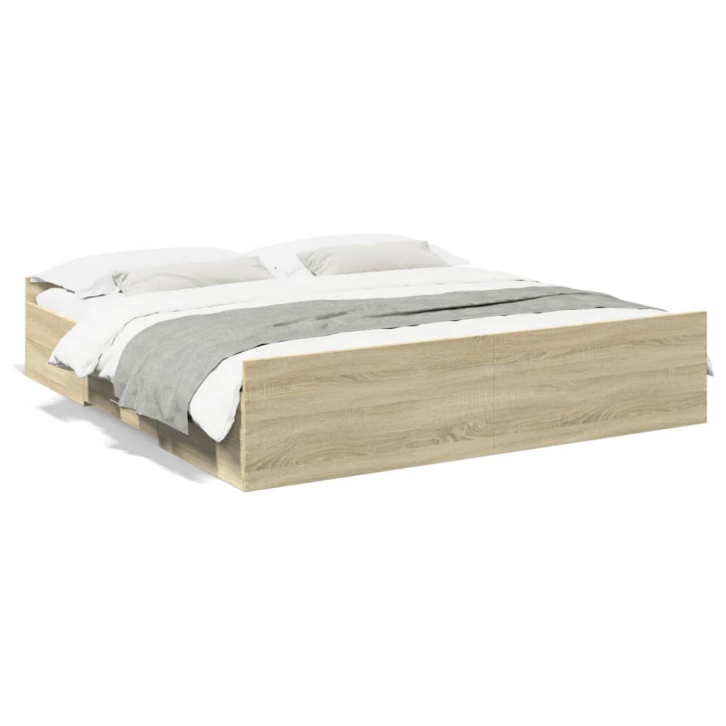 Giroletto Cassetti-Struttura Letto con contenitore Rovere Sonoma 200x200 cm Legno Multistrato 743159