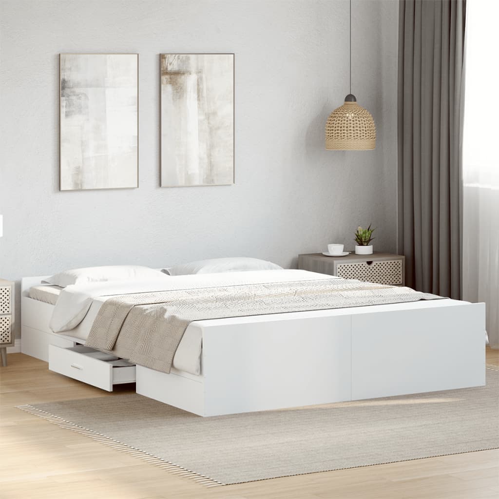 Giroletto con Cassetti-Struttura Letto con contenitore Bianco 160x200 cm in Legno Multistrato 995247