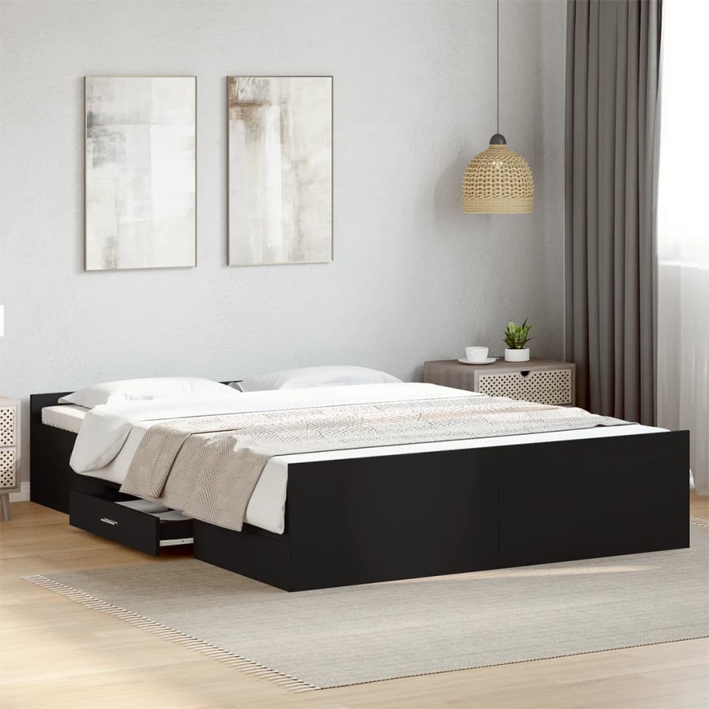 Giroletto con Cassetti-Struttura Letto con contenitore Nero 150x200 cm in Legno Multistrato 855912
