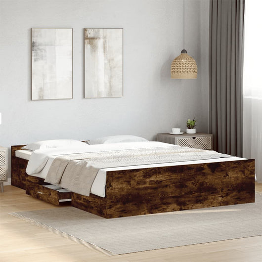 Giroletto con Cassetti-Struttura Letto con contenitore Rovere Fumo 150x200 cm Legno Multistrato 667420