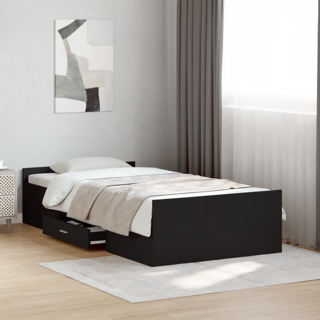 Giroletto con Cassetti-Struttura Letto con contenitore Nero 75x190 cm in Legno Multistrato 583290