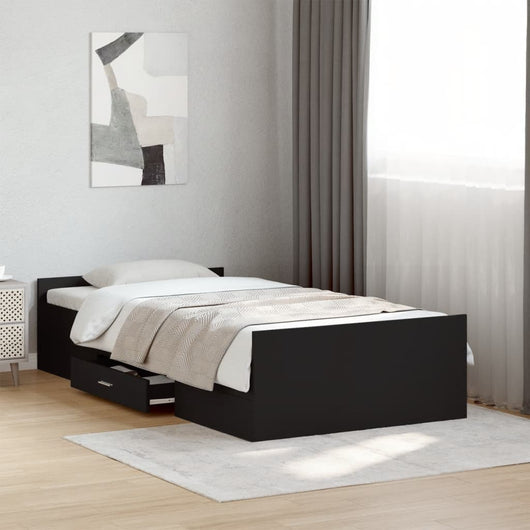 Giroletto con Cassetti-Struttura Letto con contenitore Nero 75x190 cm in Legno Multistrato 583290