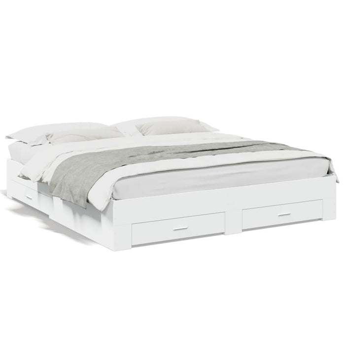 Giroletto con Cassetti-Struttura Letto con contenitore Bianco 200x200 cm in Legno Multistrato 108785