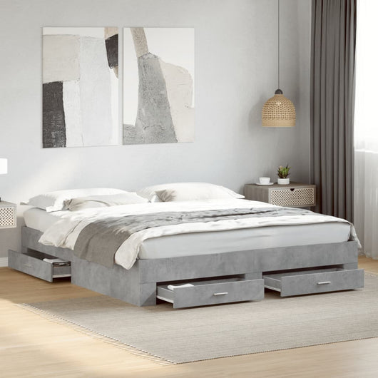 Giroletto Cassetti-Struttura Letto con contenitore Grigio Cemento 200x200 cm Legno Multistrato 119763
