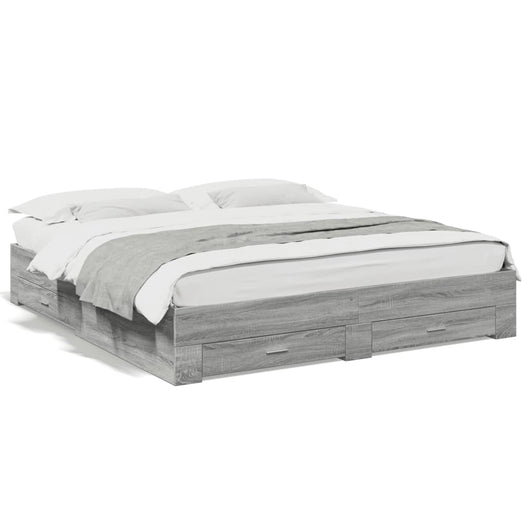 Giroletto Cassetti-Struttura Letto con contenitore Grigio Sonoma 200x200 cm Legno Multistrato 178942