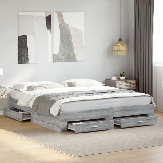 Giroletto Cassetti-Struttura Letto con contenitore Grigio Sonoma 200x200 cm Legno Multistrato 178942