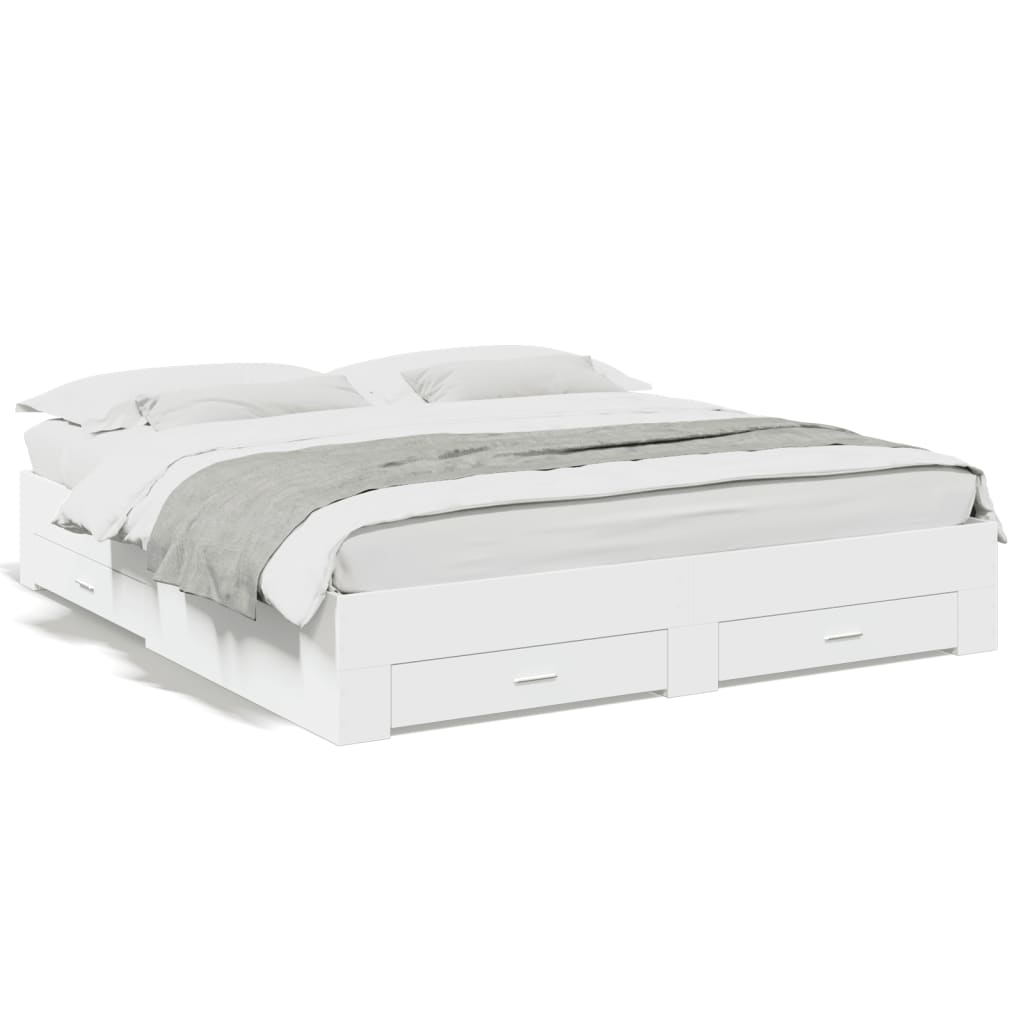 Giroletto con Cassetti-Struttura Letto con contenitore Bianco 180x200 cm in Legno Multistrato 163176