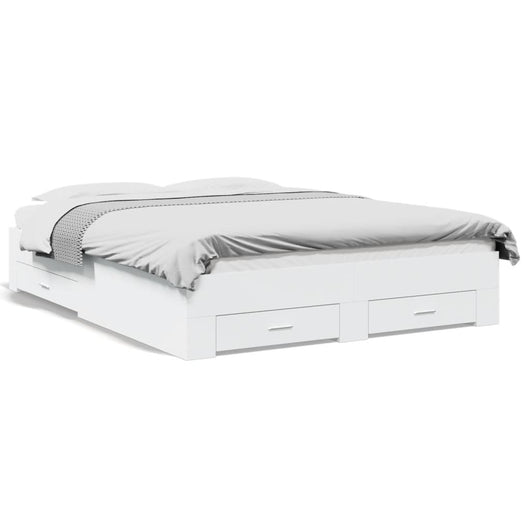 Giroletto con Cassetti-Struttura Letto con contenitore Bianco 160x200 cm in Legno Multistrato 148518