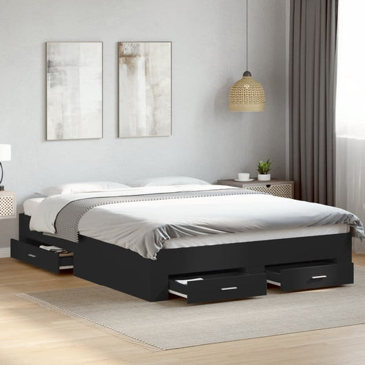 Giroletto con Cassetti-Struttura Letto con contenitore Nero 160x200 cm in Legno Multistrato 747639