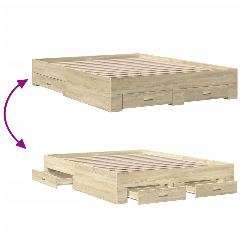 Giroletto Cassetti Rovere Sonoma 160x200 cm Legno Multistrato