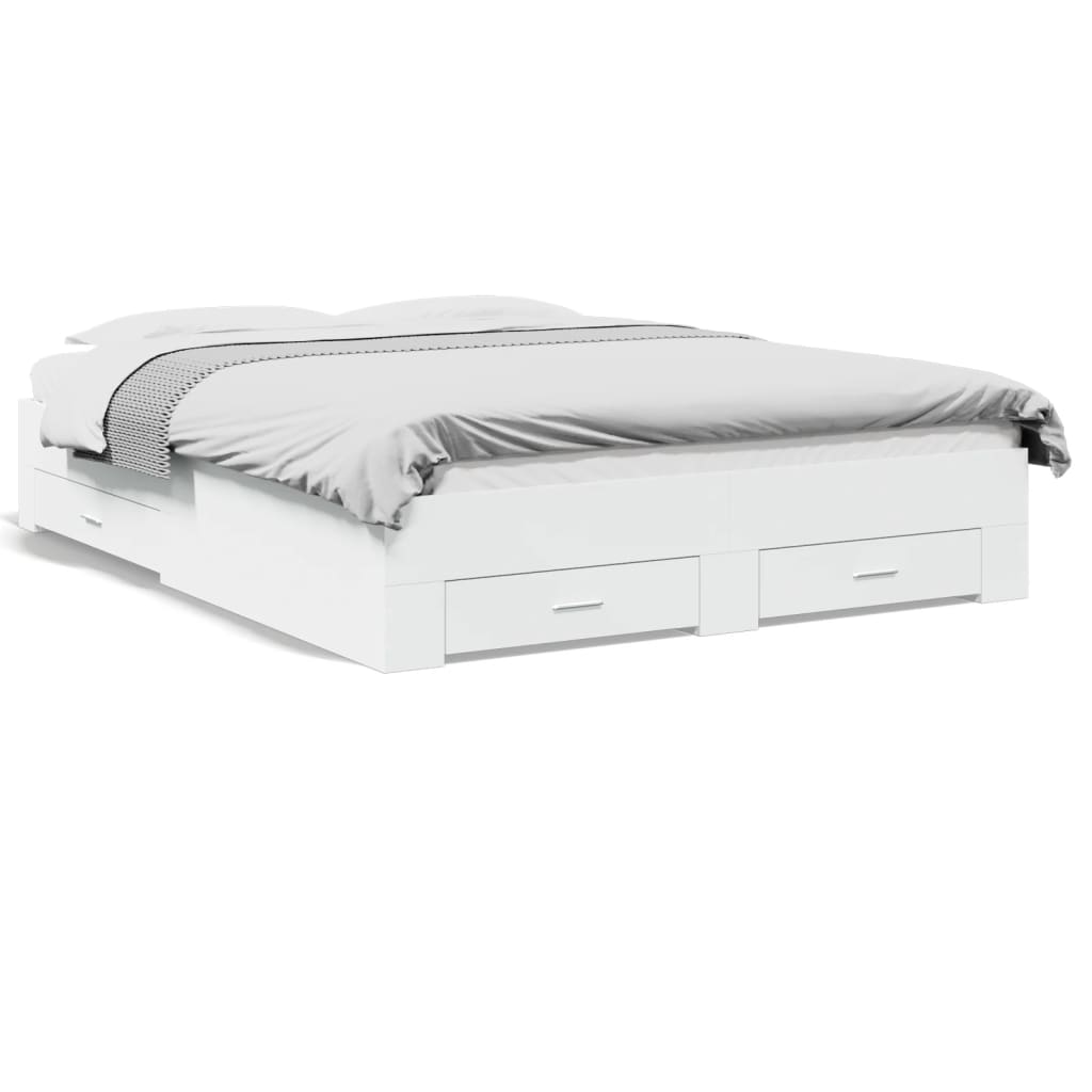 Giroletto con Cassetti-Struttura Letto con contenitore Bianco 150x200 cm in Legno Multistrato 591344