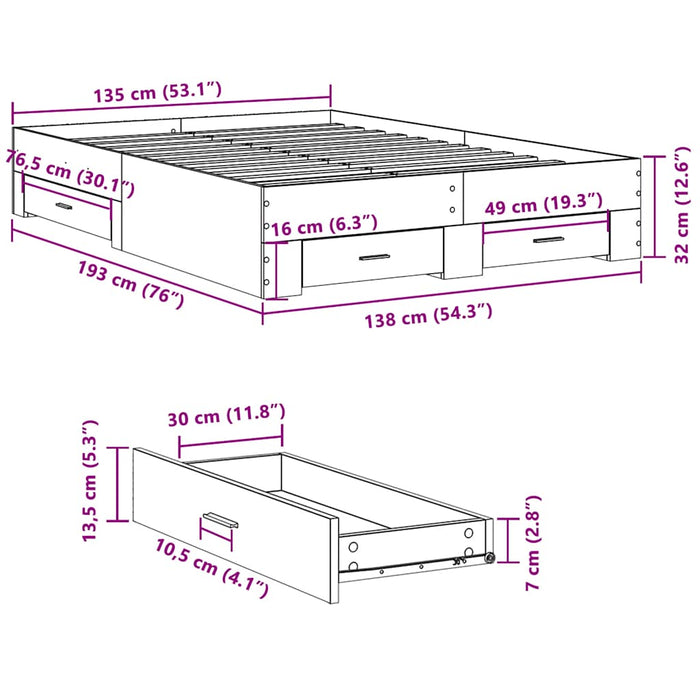 Giroletto Cassetti Rovere Sonoma 135x190 cm Legno Multistrato 3280407