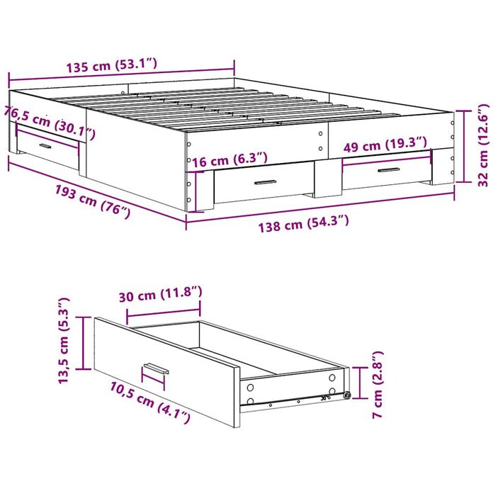 Giroletto Cassetti Grigio Cemento 135x190 cm Legno Multistrato 3280408