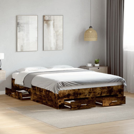 Giroletto con Cassetti-Struttura Letto con contenitore Rovere Fumo 120x190 cm Legno Multistrato 304689