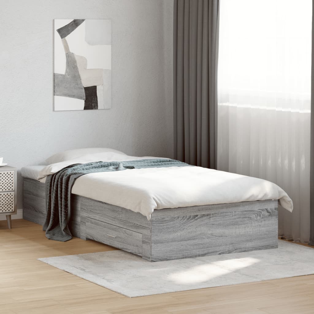 Giroletto Cassetti-Struttura Letto con contenitore Grigio Sonoma 100x200 cm Legno Multistrato 219245