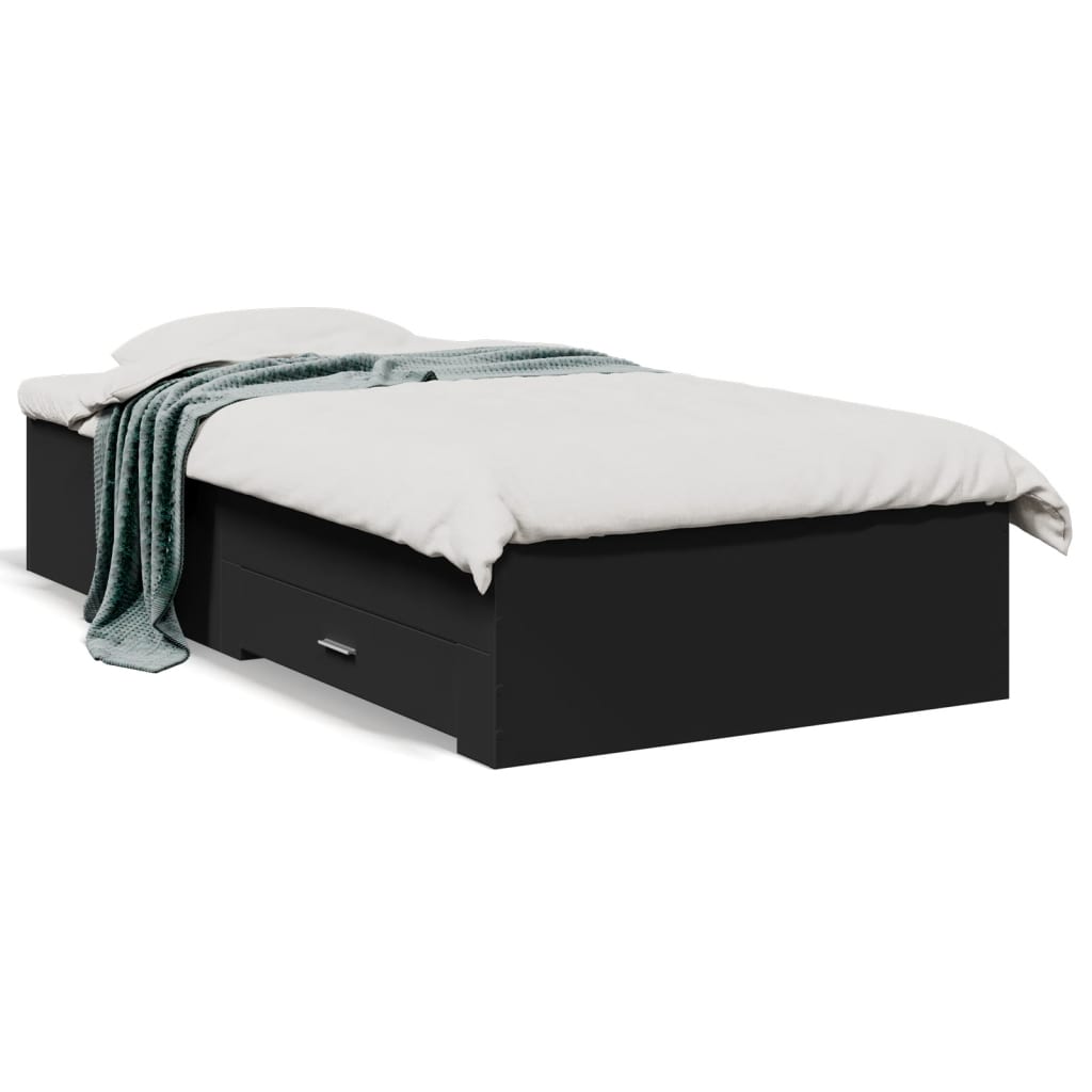 Giroletto con Cassetti-Struttura Letto con contenitore Nero 75x190 cm in Legno Multistrato 140106