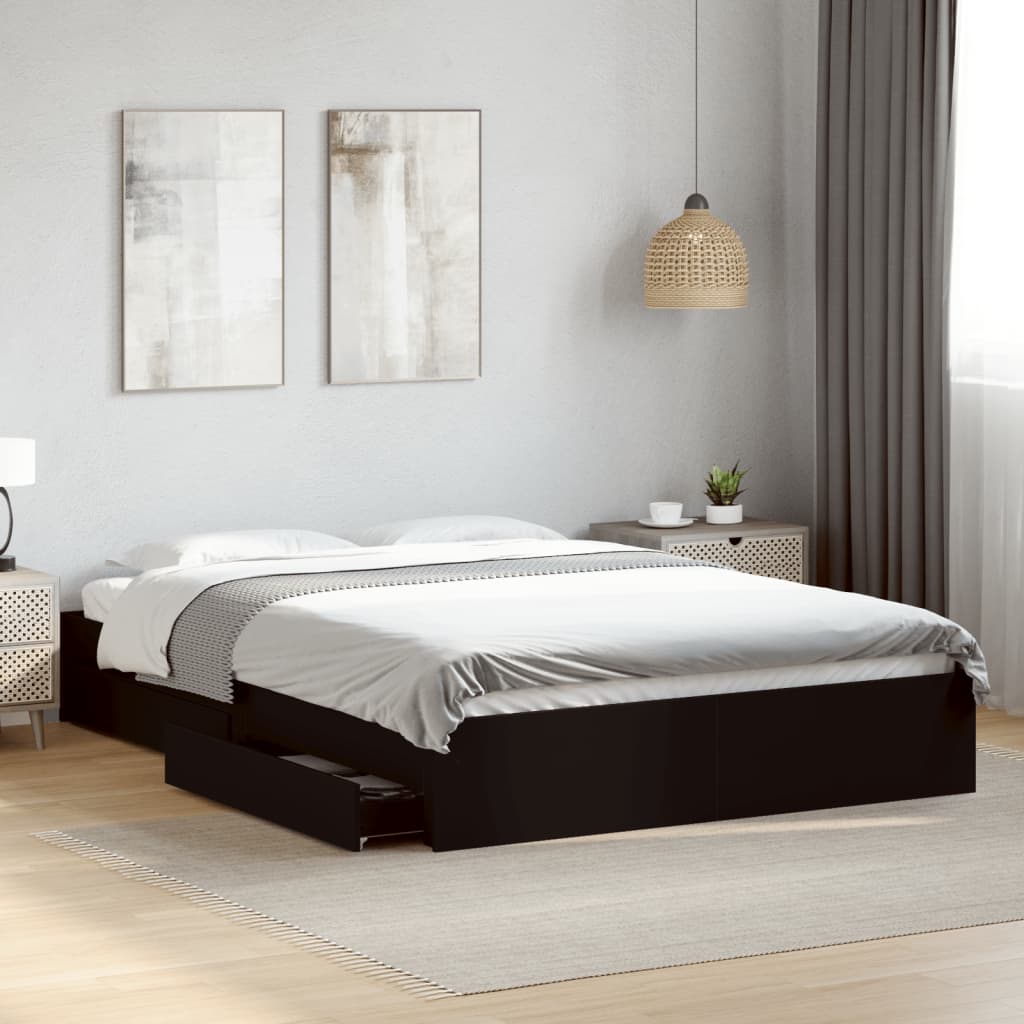 Giroletto con Cassetti-Struttura Letto con contenitore Nero 150x200 cm in Legno Multistrato 695680