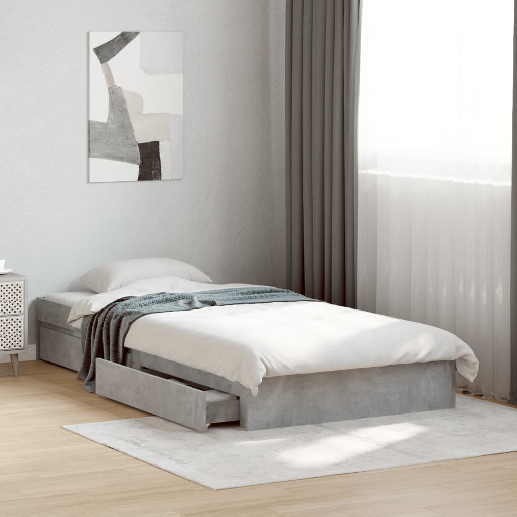 Giroletto Cassetti-Struttura Letto con contenitore Grigio Cemento 100x200 cm Legno Multistrato 360259