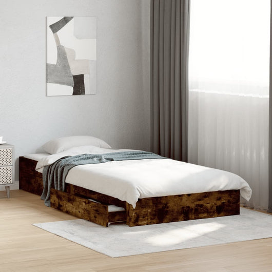 Giroletto con Cassetti-Struttura Letto con contenitore Rovere Fumo 100x200 cm Legno Multistrato 317323