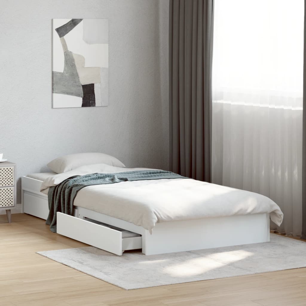 Giroletto con Cassetti-Struttura Letto con contenitore Bianco 90x200 cm in Legno Multistrato 855649