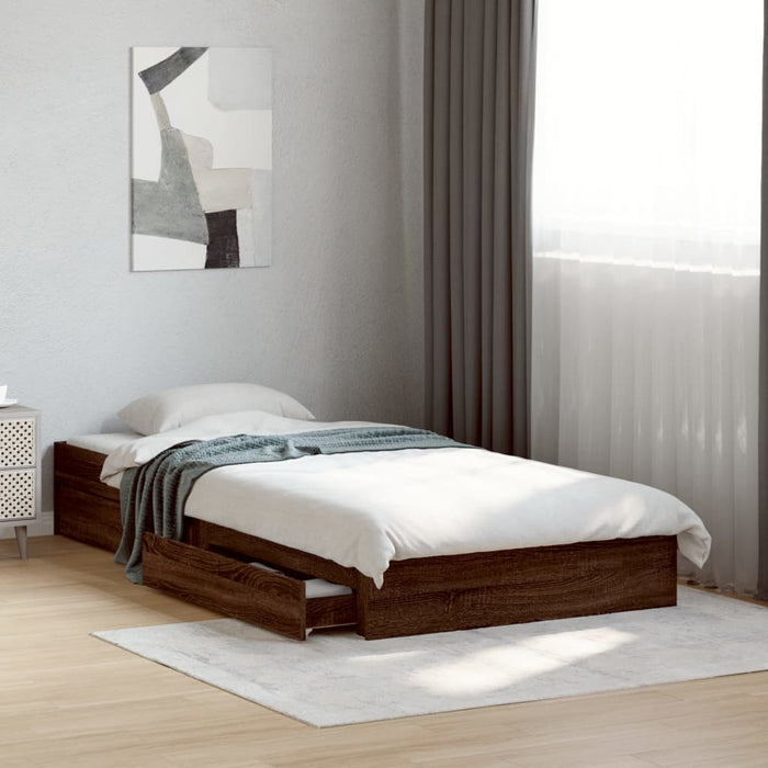Giroletto Cassetti-Struttura Letto con contenitore Rovere Marrone 90x200 cm Legno Multistrato 907539