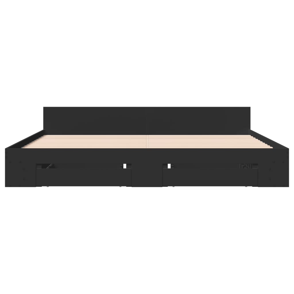 Giroletto con Cassetti Nero 200x200 cm in Legno Multistrato 3280721