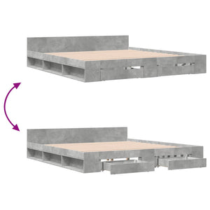 Giroletto Cassetti-Struttura Letto con contenitore Grigio Cemento 200x200 cm Legno Multistrato 355620