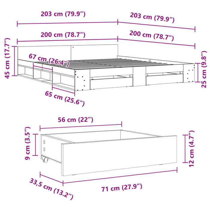 Giroletto con Cassetti Rovere Fumo 200x200 cm Legno Multistrato 3280724