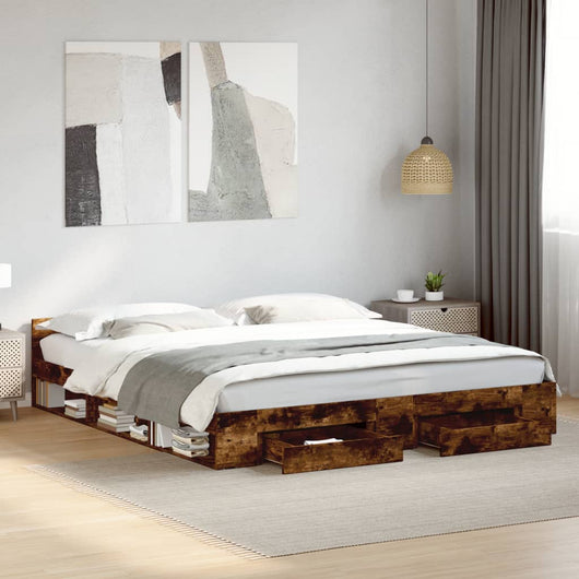 Giroletto con Cassetti-Struttura Letto con contenitore Rovere Fumo 200x200 cm Legno Multistrato 326633