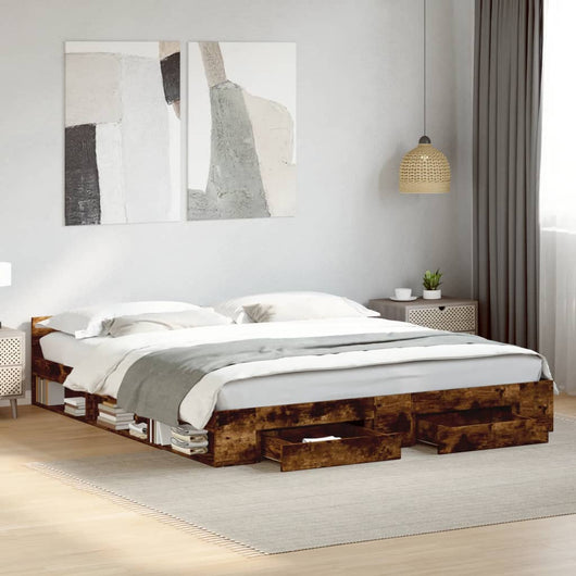 Giroletto con Cassetti-Struttura Letto con contenitore Rovere Fumo 180x200 cm Legno Multistrato 235578