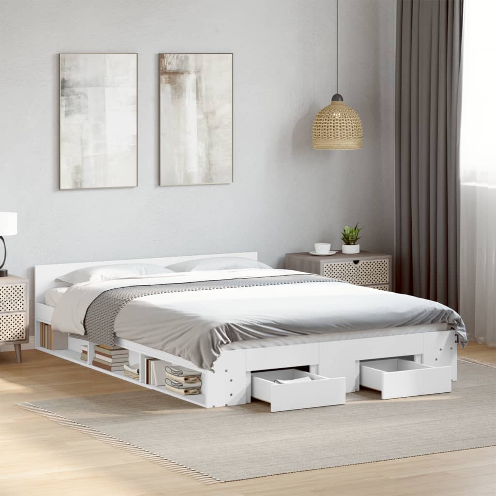 Giroletto con Cassetti-Struttura Letto con contenitore Bianco 150x200 cm in Legno Multistrato 160494