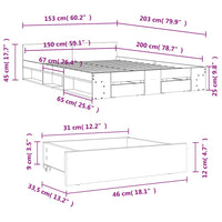 Giroletto Cassetti Rovere Sonoma 150x200 cm Legno Multistrato 3280743