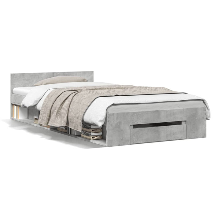 Giroletto Cassetto-Struttura Letto con contenitore Grigio Cemento 90x190 cm Legno Multistrato