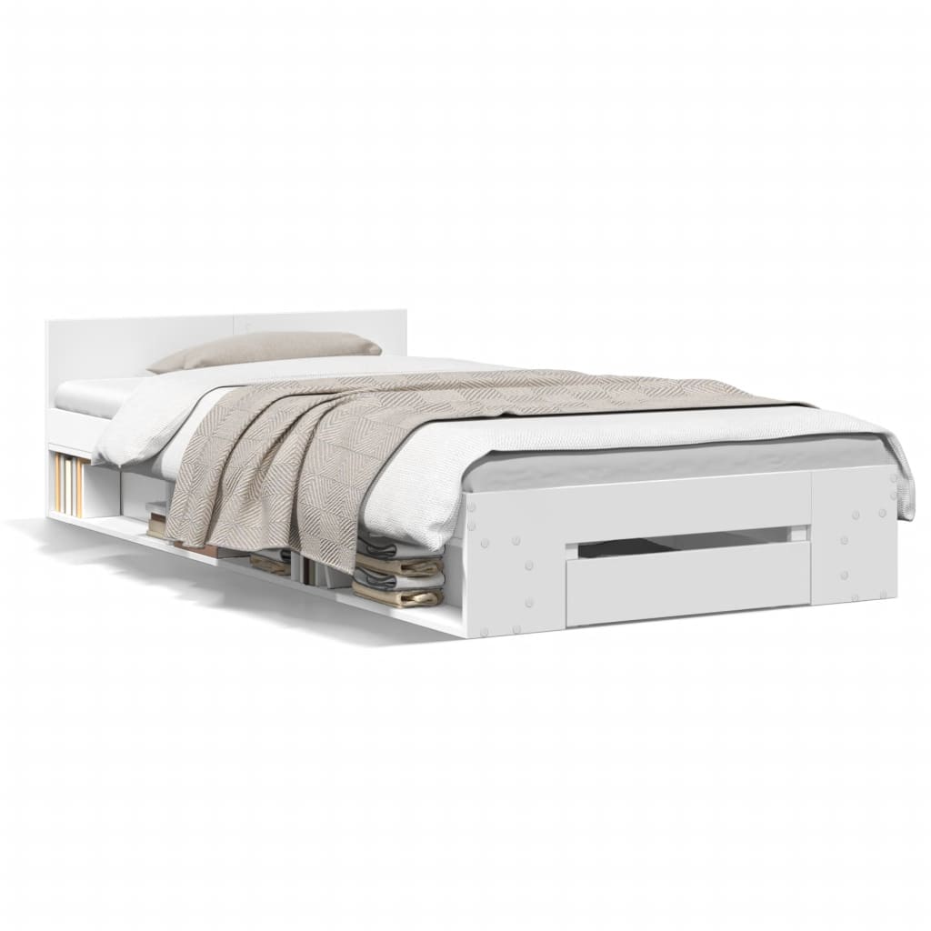 Giroletto con Cassetto-Struttura Letto con contenitore Bianco 100x200 cm in Legno Multistrato