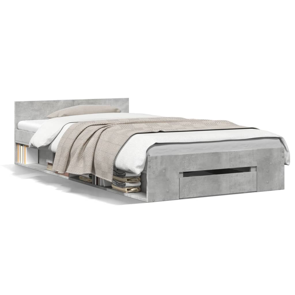 Giroletto Cassetto-Struttura Letto con contenitore Grigio Cemento 100x200 cm Legno Multistrato