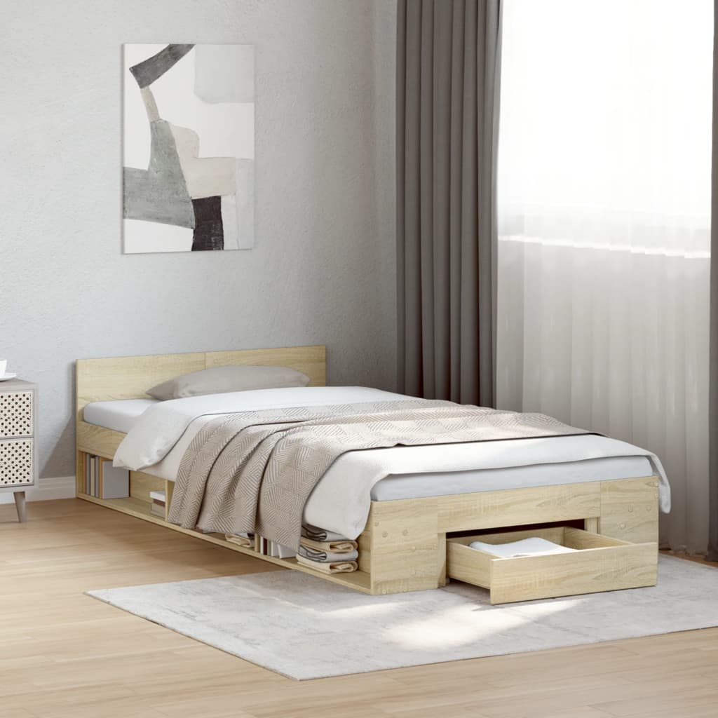 Giroletto Cassetto-Struttura Letto con contenitore Rovere Sonoma 90x200 cm Legno Multistrato