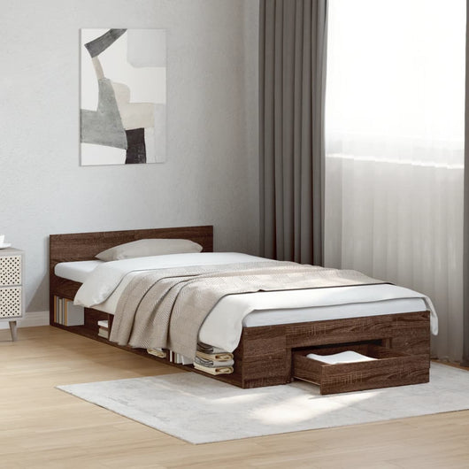 Giroletto Cassetto-Struttura Letto con contenitore Rovere Marrone 90x200 cm Legno Multistrato