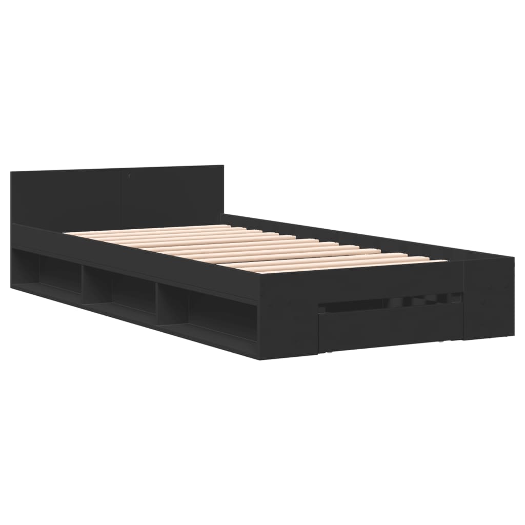 Giroletto con Cassetto-Struttura Letto con contenitore Nero 75x190 cm in Legno Multistrato