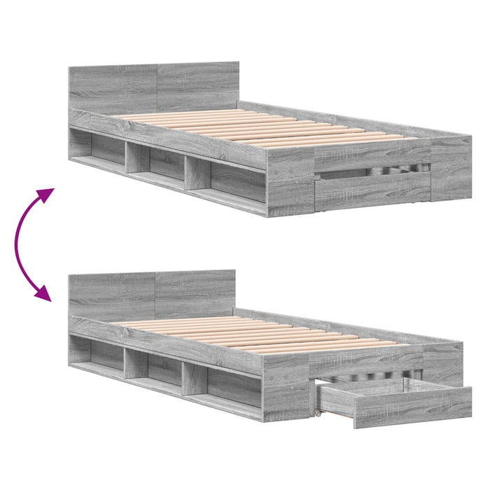 Giroletto Cassetto-Struttura Letto con contenitore Grigio Sonoma 75x190 cm Legno Multistrato