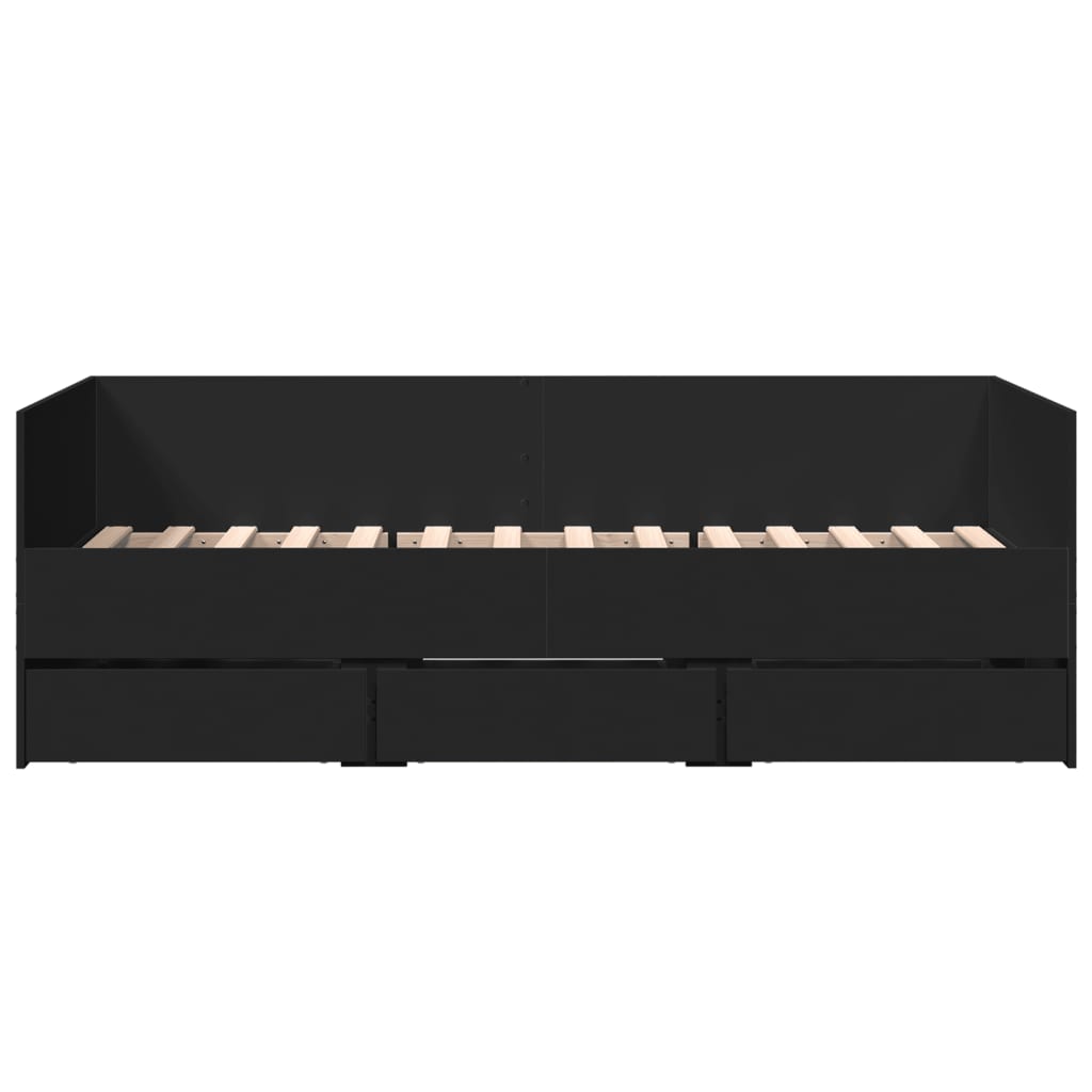 Divano Letto con Cassetti senza Materasso Nero 75x190 cm