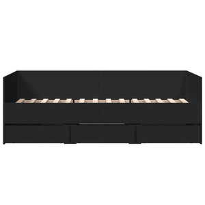 Divano Letto con Cassetti senza Materasso Nero 75x190 cm