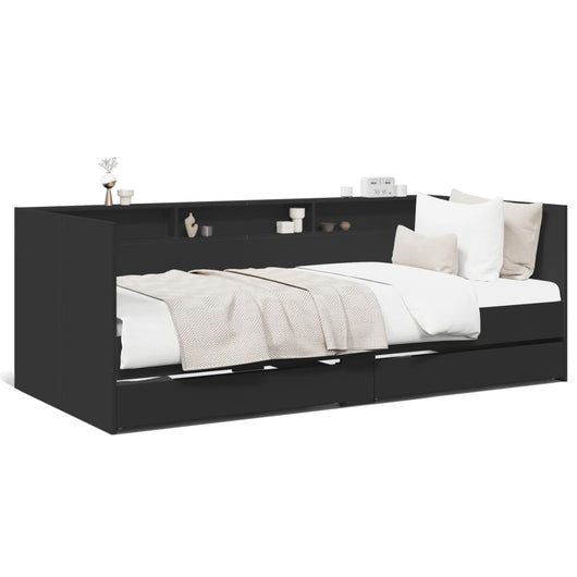 Divano Letto con Cassetti Nero 100x200 cm in Legno Multistratocod mxl 115044